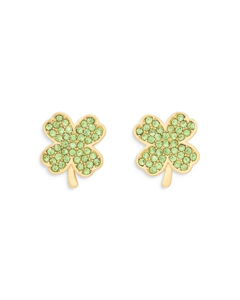 Pavé Clover Stud Earrings Gold Tone
