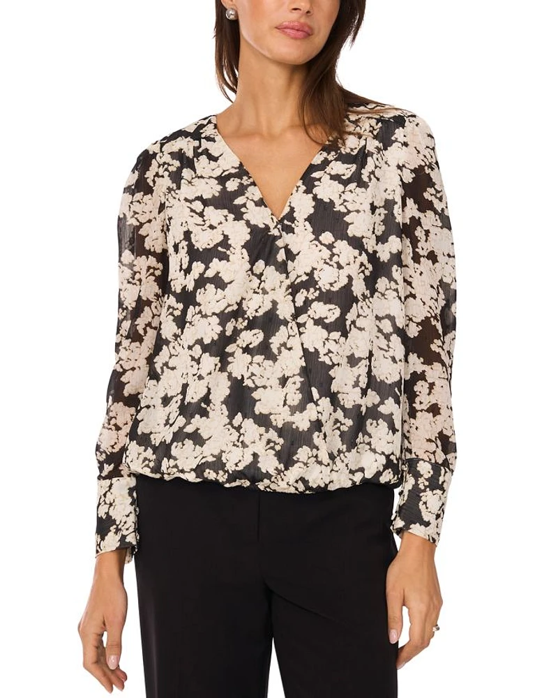 Printed Faux Wrap Blouse