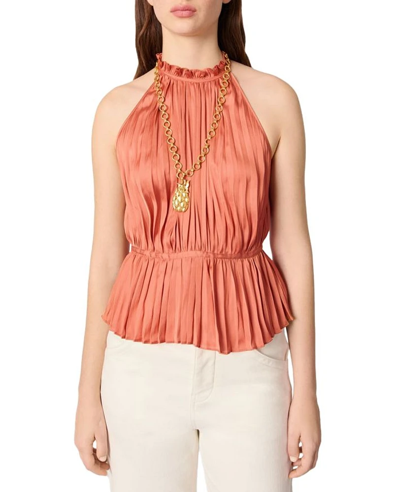 Sleeveless Pleated Tie Back Top