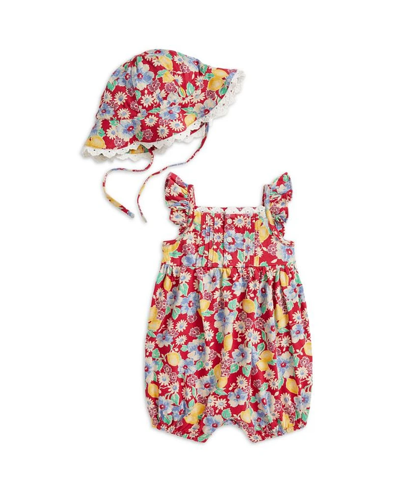 Girls' Floral Cotton Jersey Shortall & Hat Set - Baby