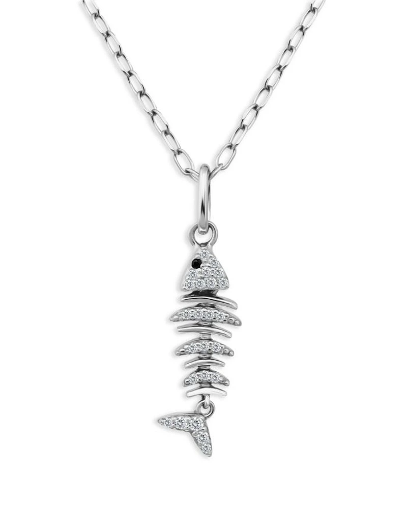 Pavé Fish Pendant Necklace in Sterling Silver, 16"-18" - Exclusive