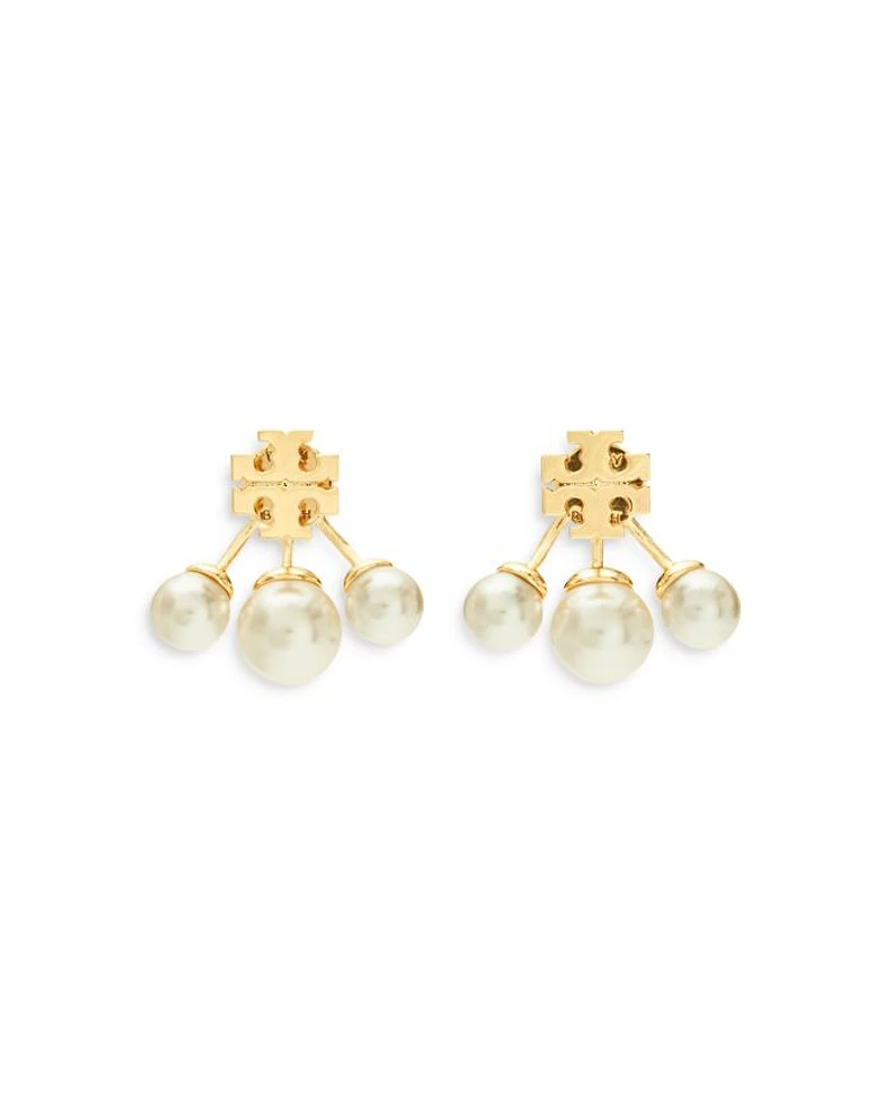 Kira Imitation Pearl Front To Back Earrings in Gold Tone