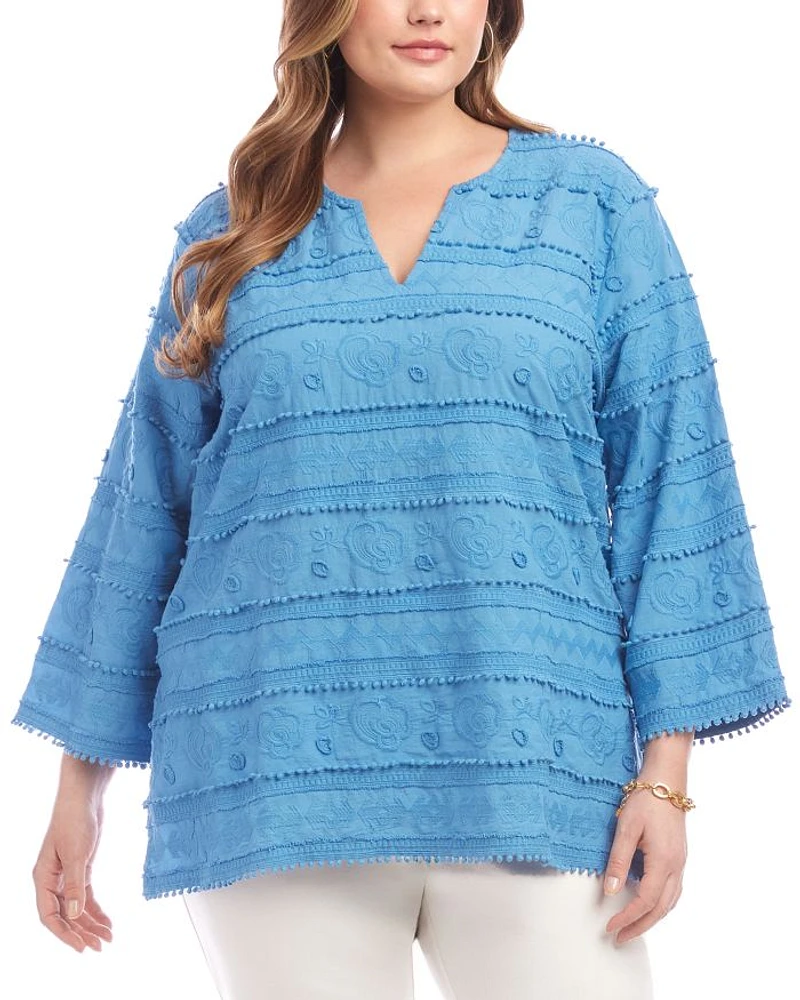 Plus Three Quarter Sleeve Embroidered Tunic
