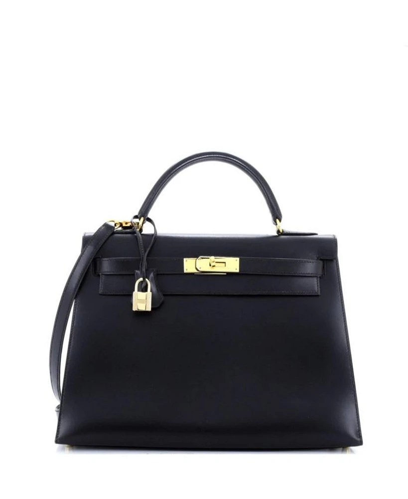 Kelly 32 Handbag Box Calf with Gold Hardware