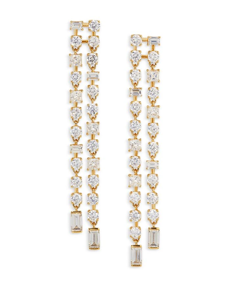 Cubic Zirconia Double Row Linear Drop Earrings in 18K Gold Plated