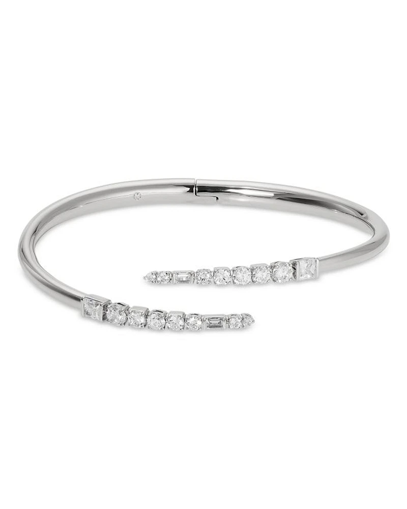 Cubic Zirconia Bypass Bangle Bracelet in Rhodium Plated