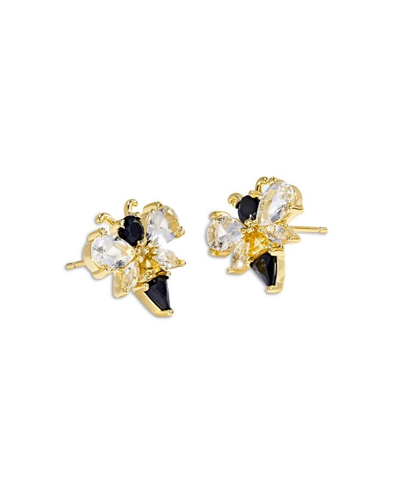 Mixed Crystal Bee Stud Earrings in 14K Gold Plated