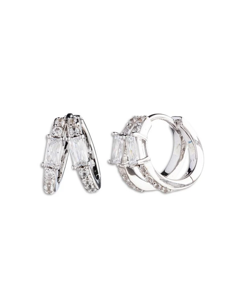 Cubic Zirconia Split Hoop Earrings in Sterling Silver