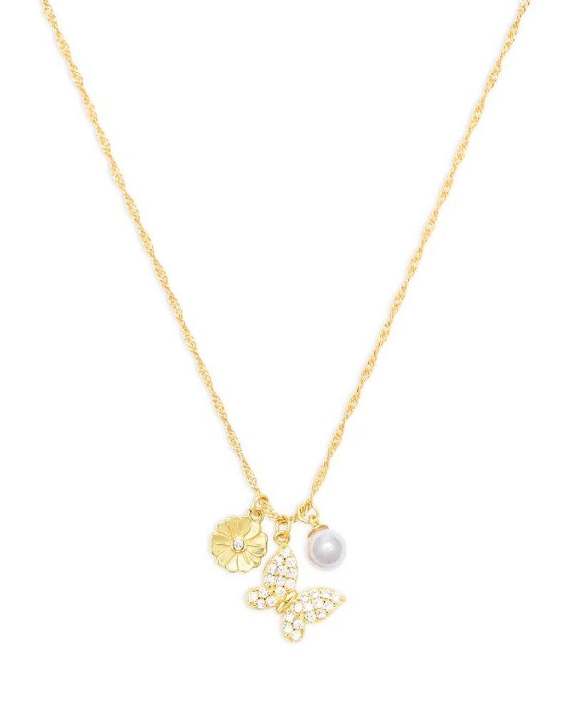 Butterfly Flower Charm Pendant Necklace, 16-18"