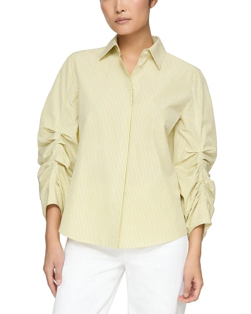 Ruched Sleeve Button Up Shirt