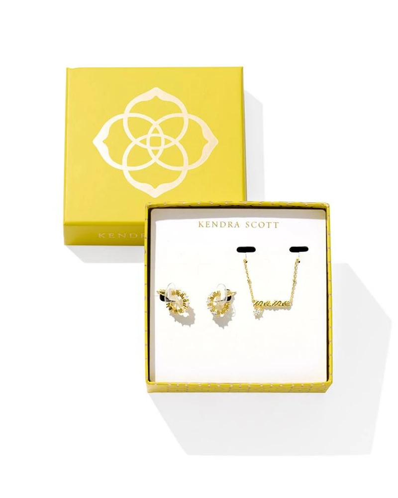 Cubic Zirconia Mama Necklace & Cailin Hoop Earrings Set in 14K Gold Plated