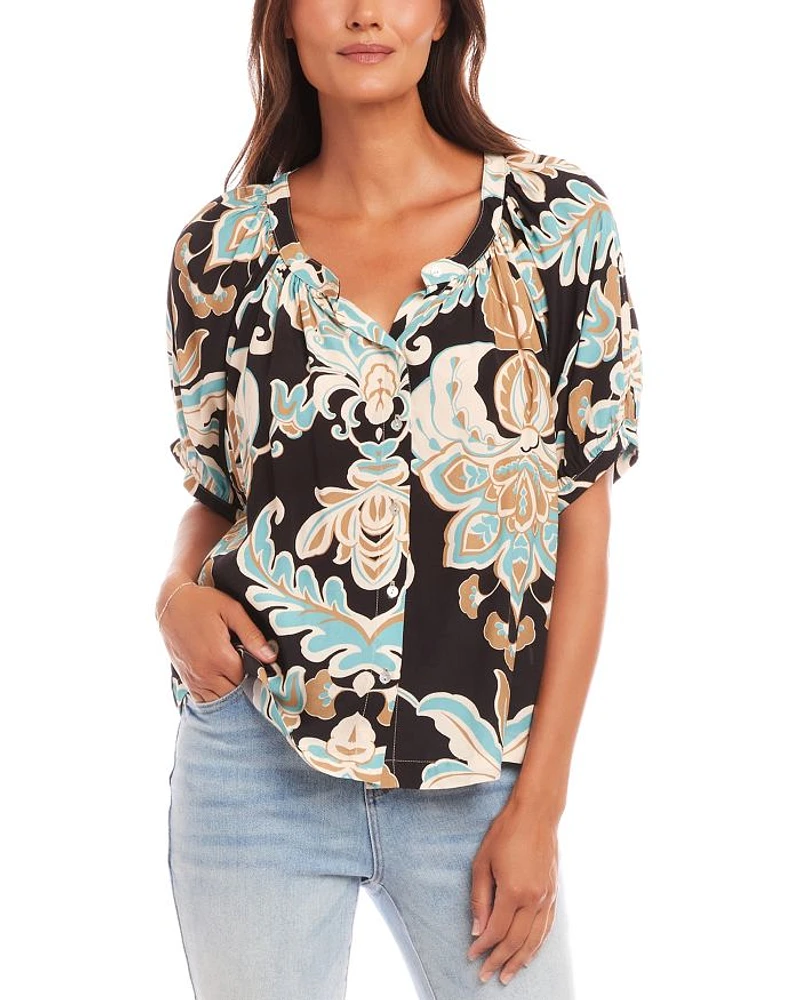 Petite Short Sleeve Peasant Top