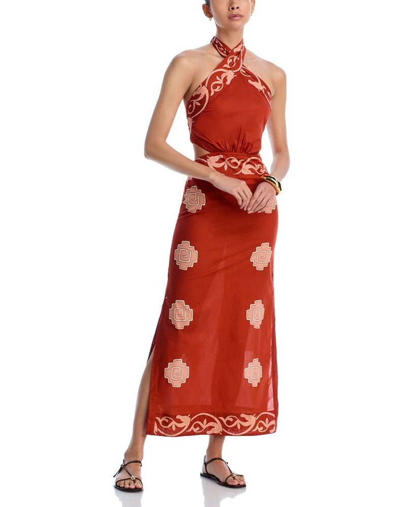 Printed Cut Out Halter Maxi Dress