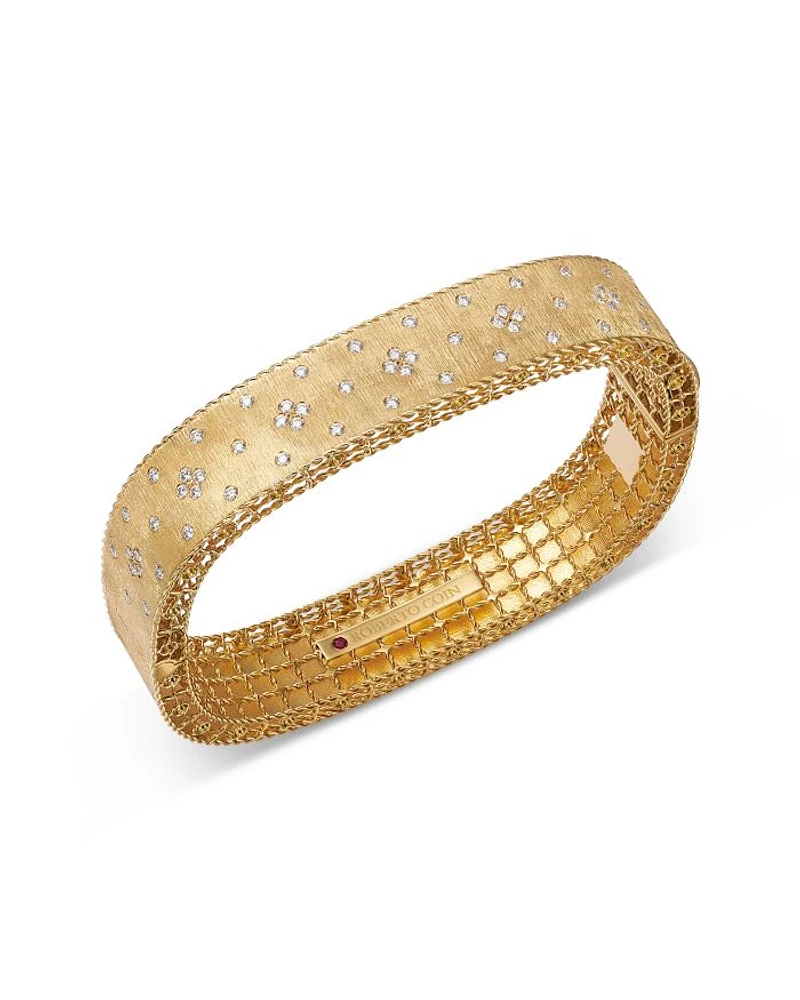 18K Yellow Gold Venetian Princess Diamond Square Bangle Bracelet