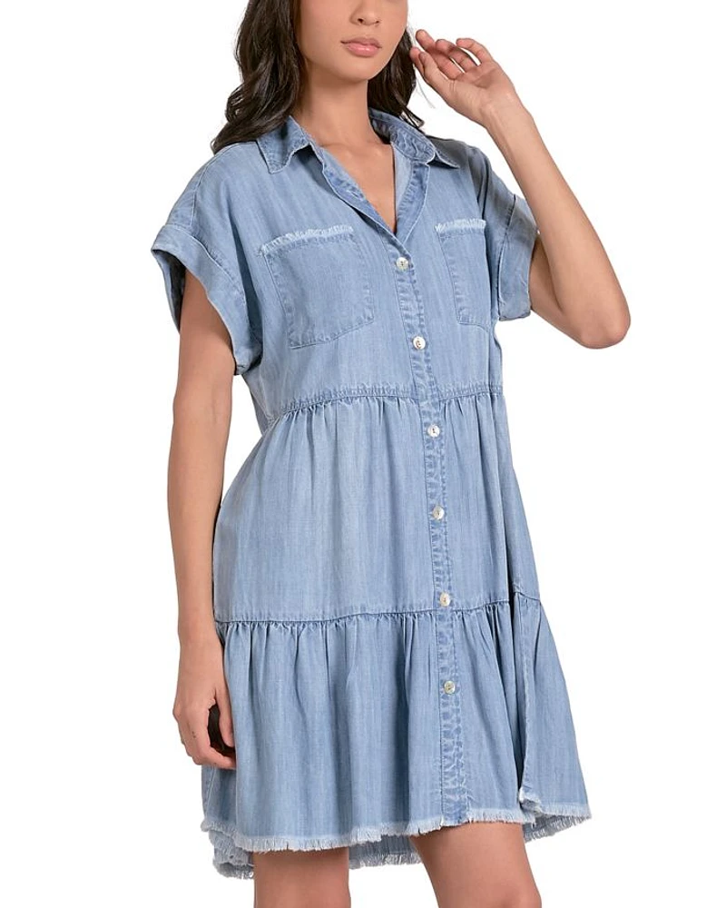 Frayed Trim Shirt Dress