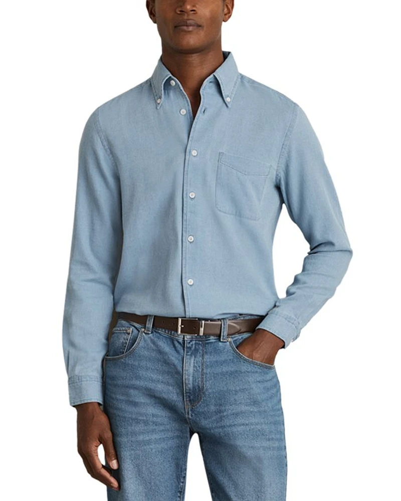 Minoa Chambray Piqué Jersey Button Down Shirt