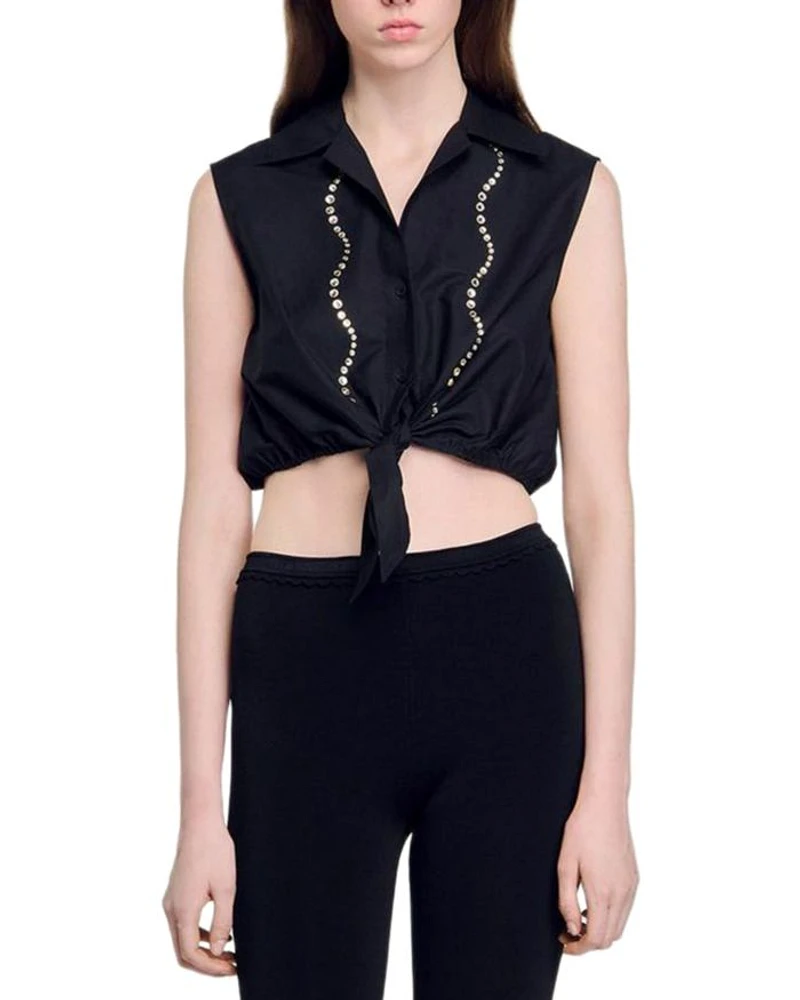 Rhinestone Cropped Shirt