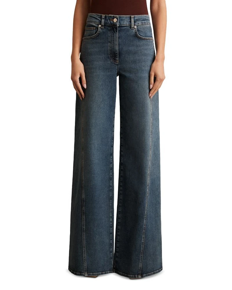 Twisted Seam Wide Leg Jeans Mid Blue