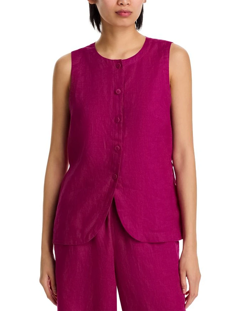 Linen Round Neck Long Vest