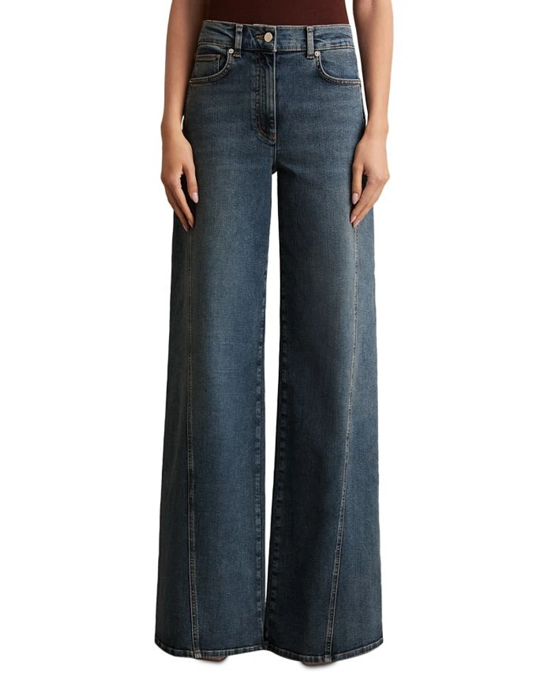Petite Fern Twist Seam High Rise Wide Leg Jeans Mid Blue