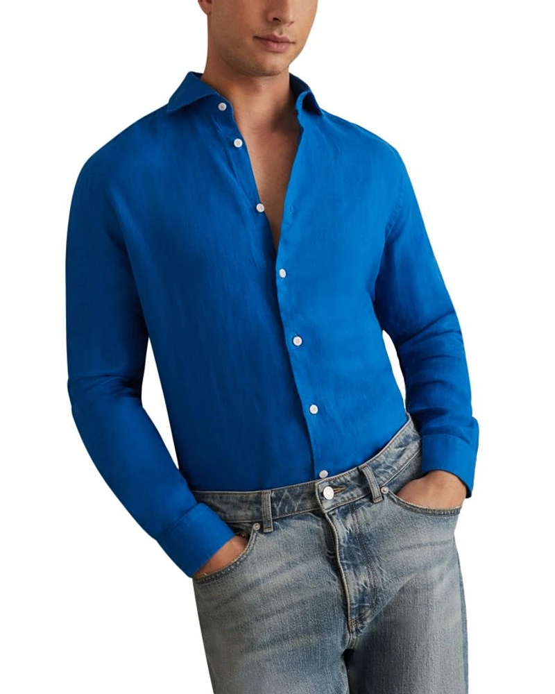 Ruban Long Sleeve Button Front Linen Shirt