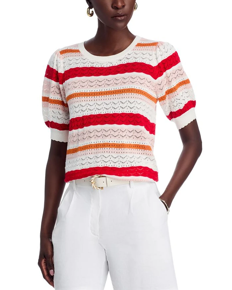 Elbow Blouson Sleeve Pointelle Stitch Sweater