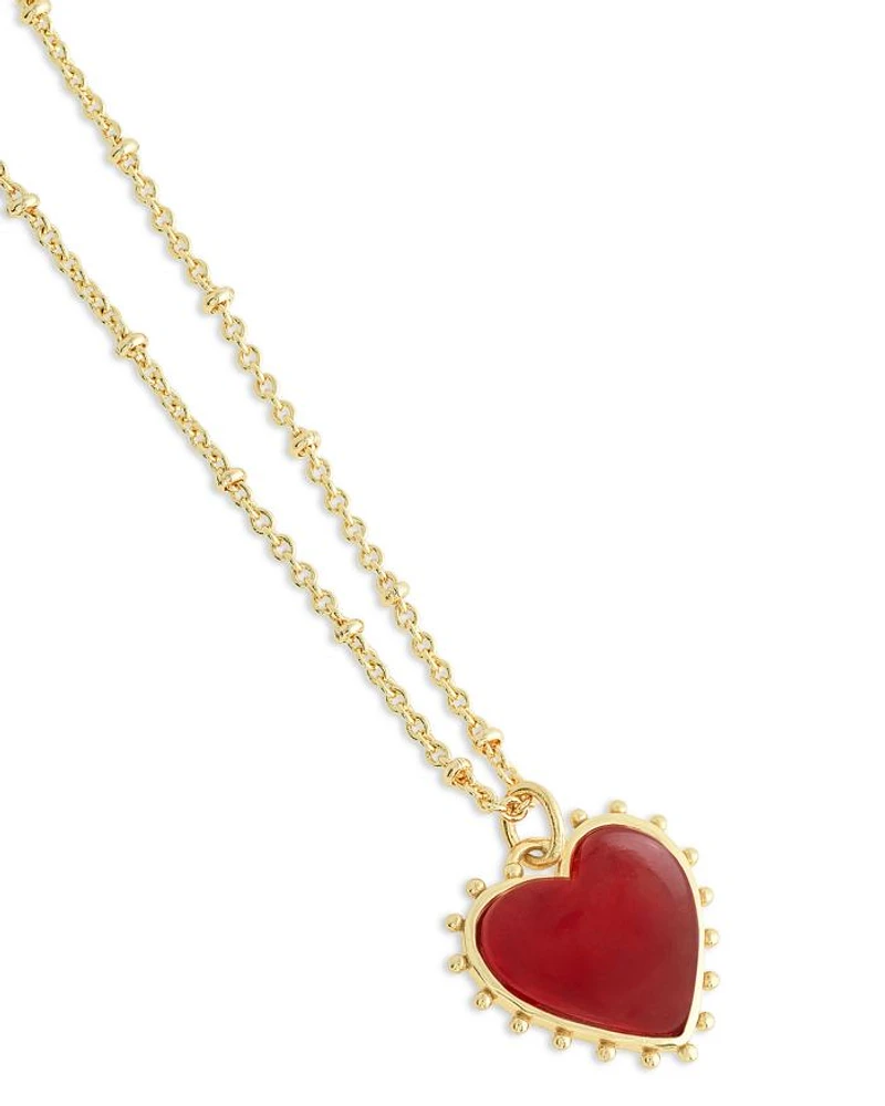 Heart Stone 18K Yellow Gold Plated Necklace, 19"L