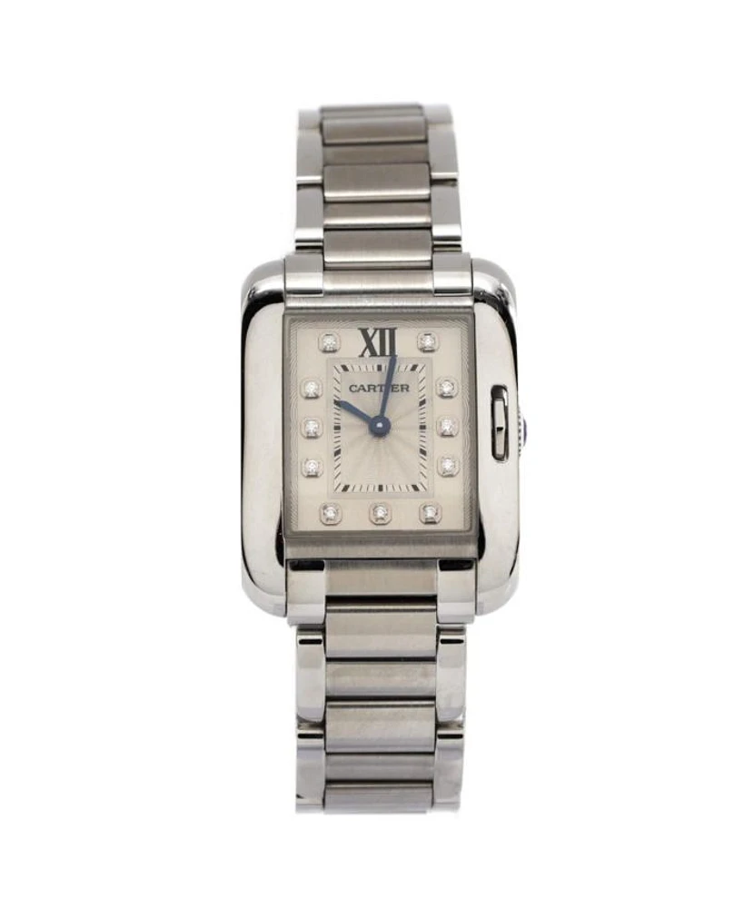 Tank Anglaise Quartz Watch in Stainless Steel with Diamond Markers 23mm