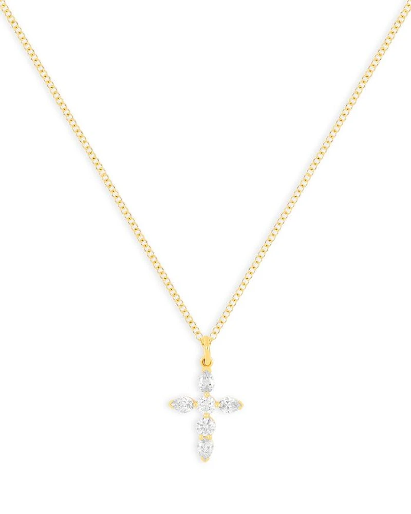 14K Yellow Gold Prong Set Diamond Cross Necklace, 0.32 tcw