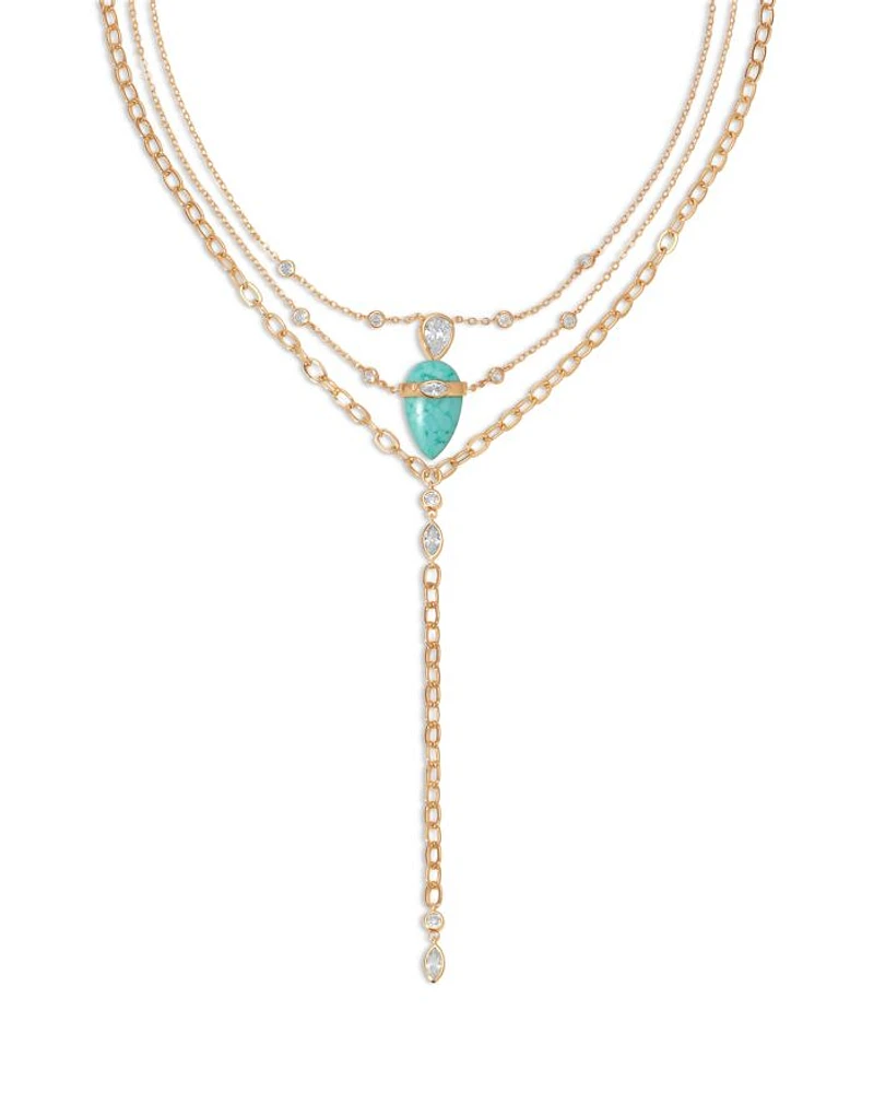 Turquoise Solstice Turquoise & Cubic Zirconia Convertible Layered Lariat Necklace, 15"-19"