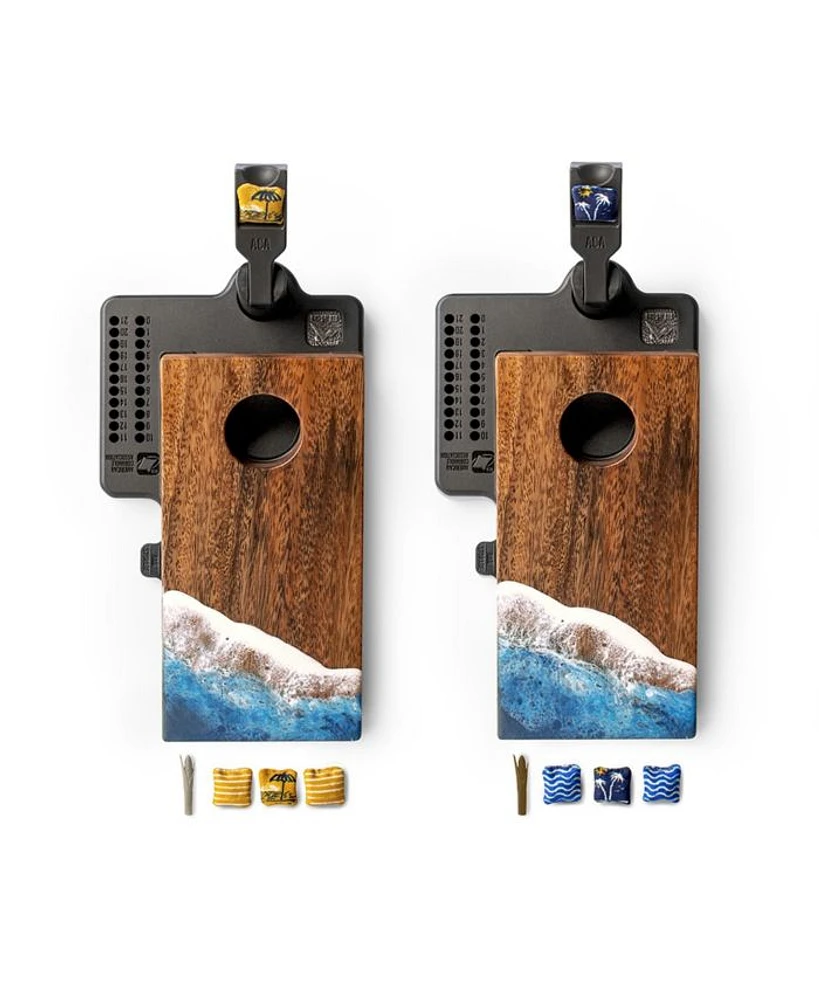 The Beach Epoxy Resin Mahogany Pathfinder ART Mini Tabletop Cornhole Game