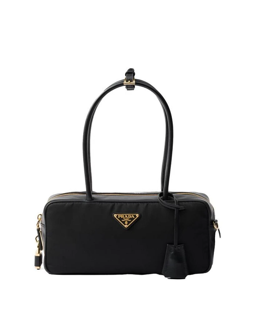 Re-Nylon and Leather Small Top-Handle Bag with Padlock
