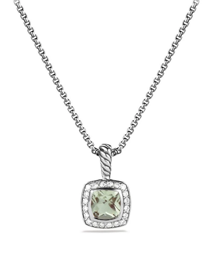 Petite Albion® Pendant Necklace in Sterling Silver with Prasiolite and Diamonds, 7mm