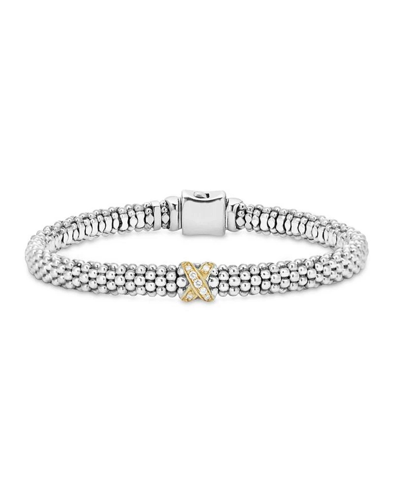 LAGOS 18K Yellow Gold and Sterling Silver Embrace Collection Rope Bracelet with Diamonds