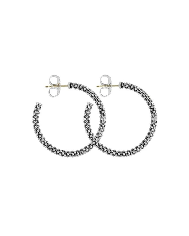 Beaded Thin Hoop Earrings, Sterling Silver, 28mm
