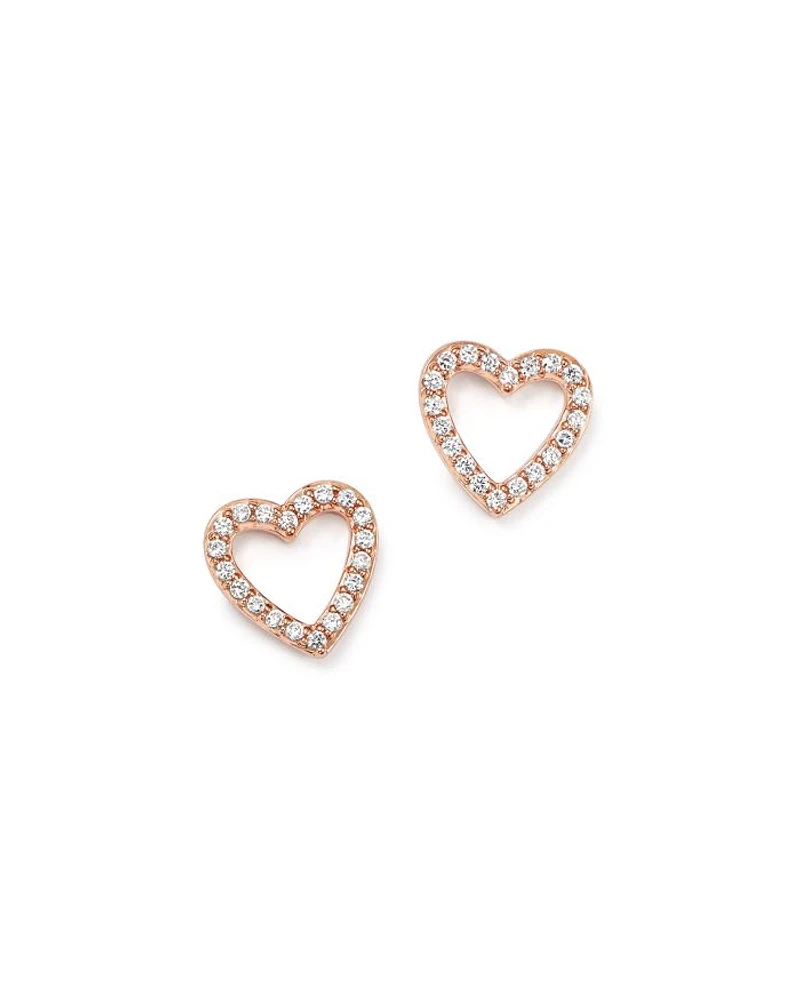 Diamond Heart Stud Earrings in 14K Rose Gold, .20 tcw