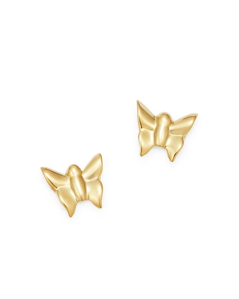 14K Yellow Gold Butterfly Stud Earrings - Exclusive