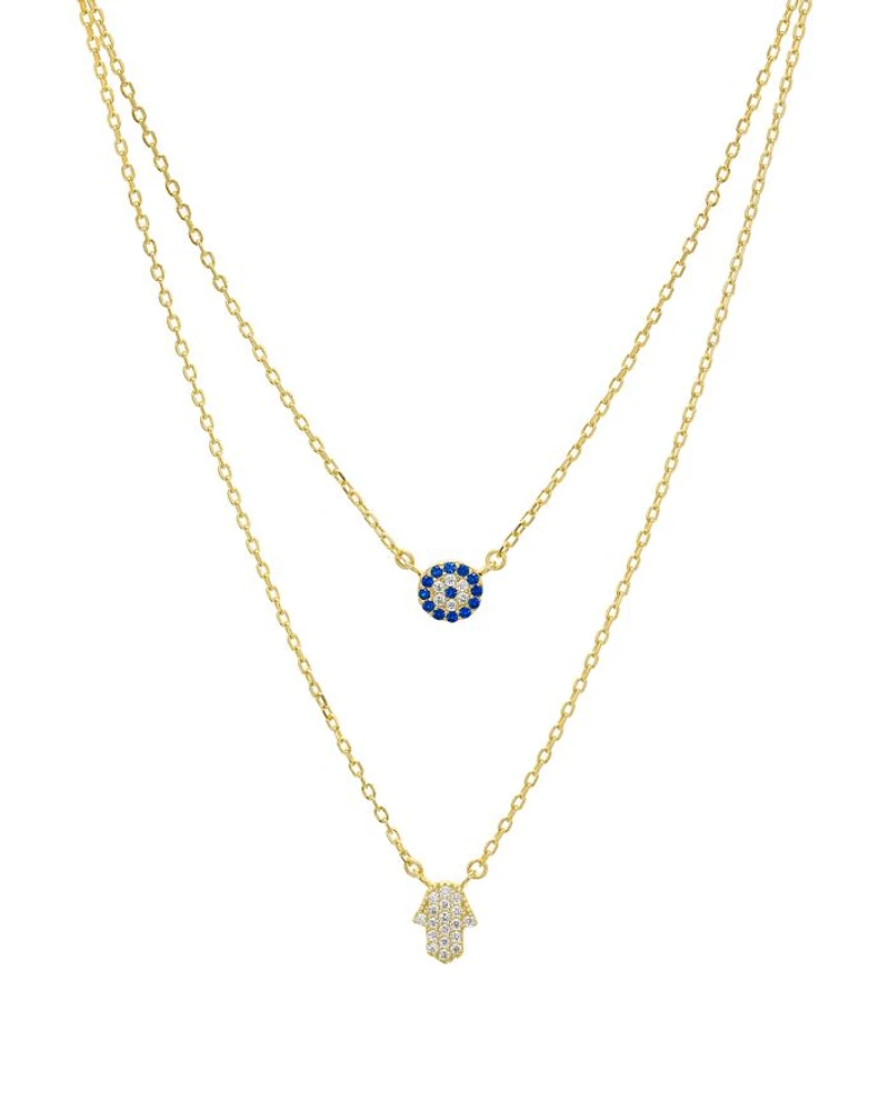Double Strand Hamsa Pendant Necklace in 14K Gold-Plated Sterling Silver or Sterling Silver, 14"-16" - Exclusive