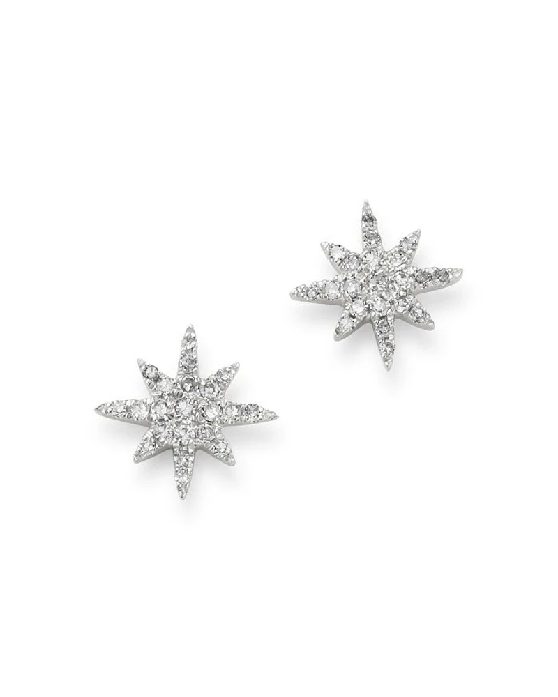 14K White Gold Diamond Starburst Stud Earrings