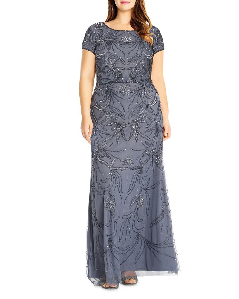 Beaded Short Sleeve Gown