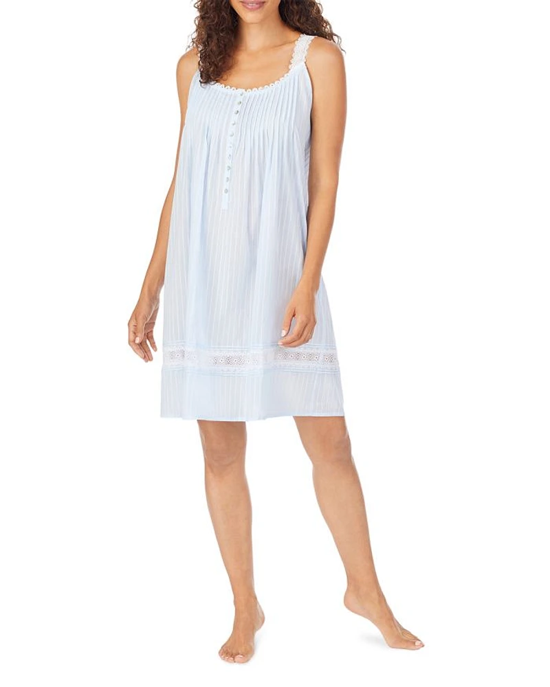 Cotton Dobby-Striped Chemise Nightgown