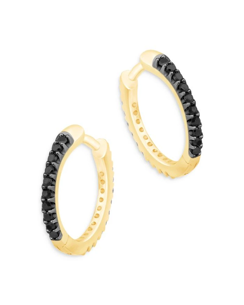 Black & White Diamond Reversible Huggie Hoop Earrings in 14K Yellow Gold, 0.25 tcw