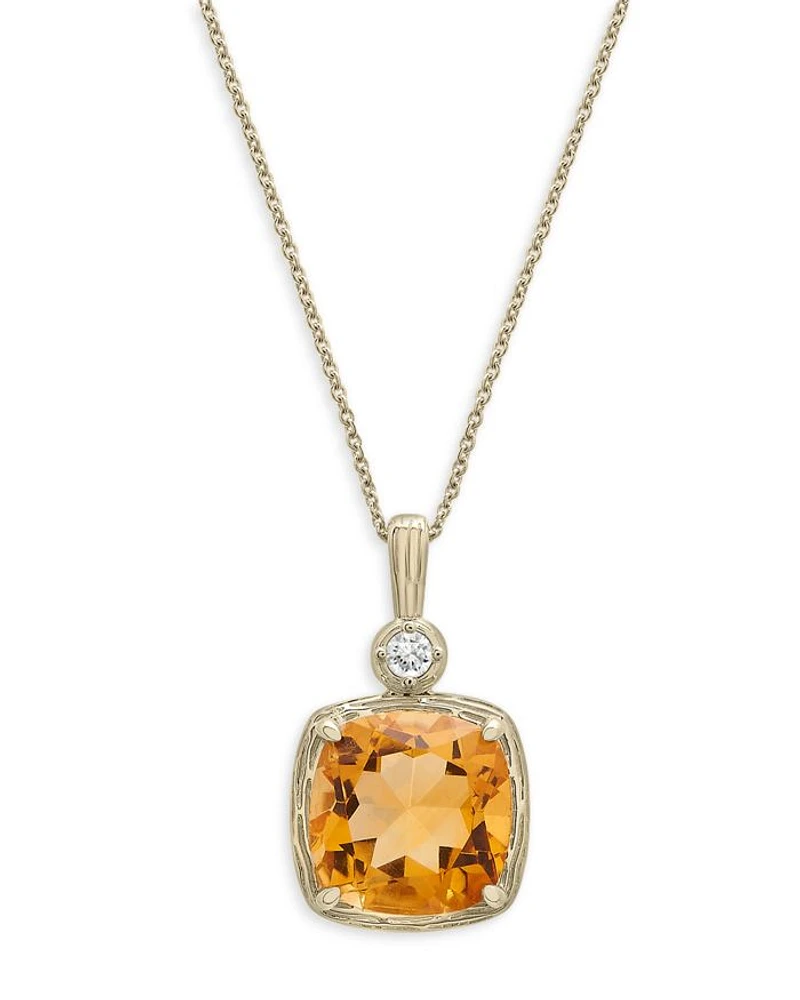 Citrine & Diamond Accent Pendant Necklace in 14K Yellow Gold, 18"