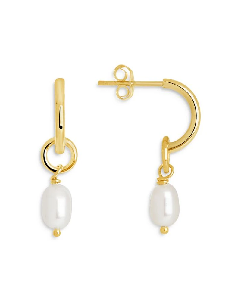 Sterling Silver Cultured Freshwater Pearl Hoop Earrings