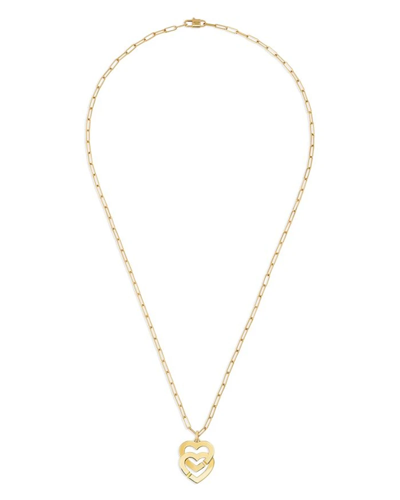 18K Yellow Gold Double Coeurs Heart Pendant Necklace