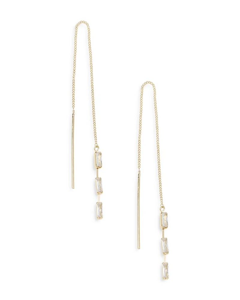 Triple Baguette Chain Threader Earrings