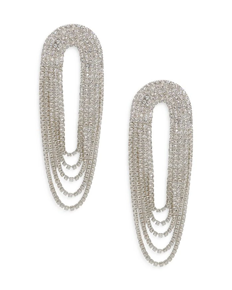 Crystal Draped Fringe Statement Earrings in Silver Tone