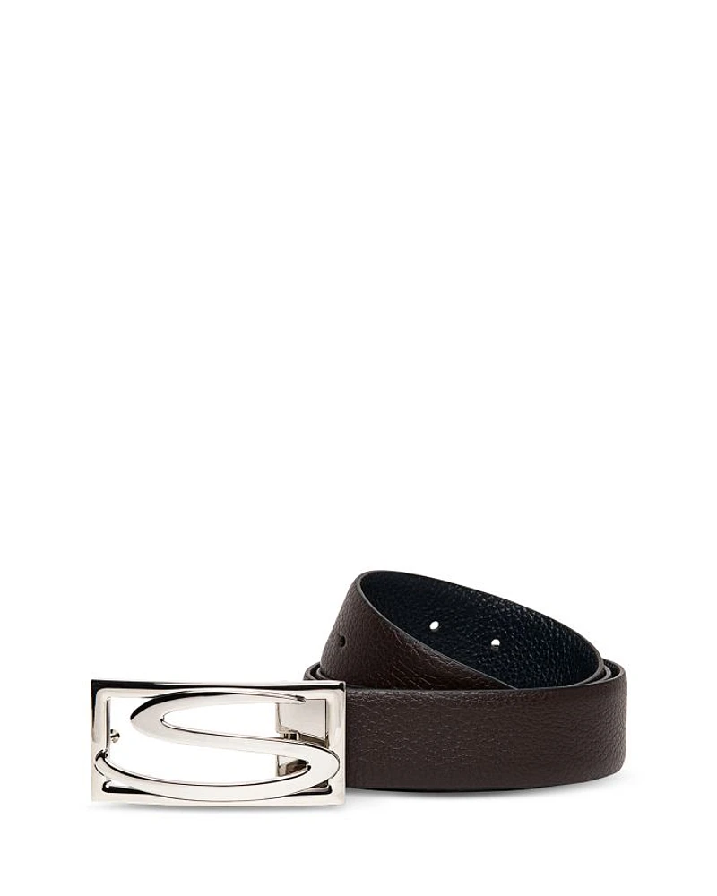 Men's Leather Logo Buckle Belt