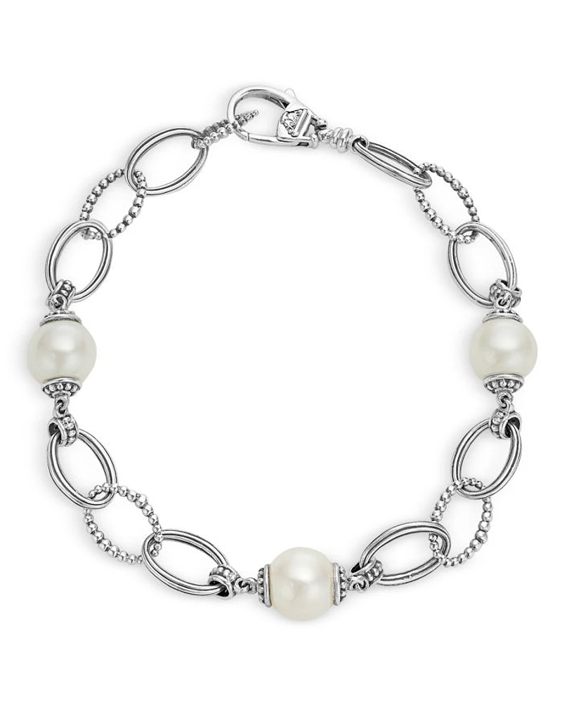 Sterling Silver Luna Caviar Cultured Freshwater Pearl Link Bracelet