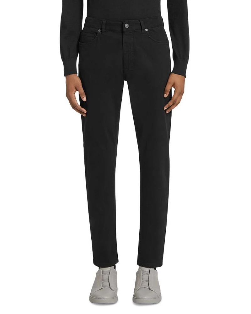 Garment Dyed Stretch Gabardine City Slim Fit Jeans Black